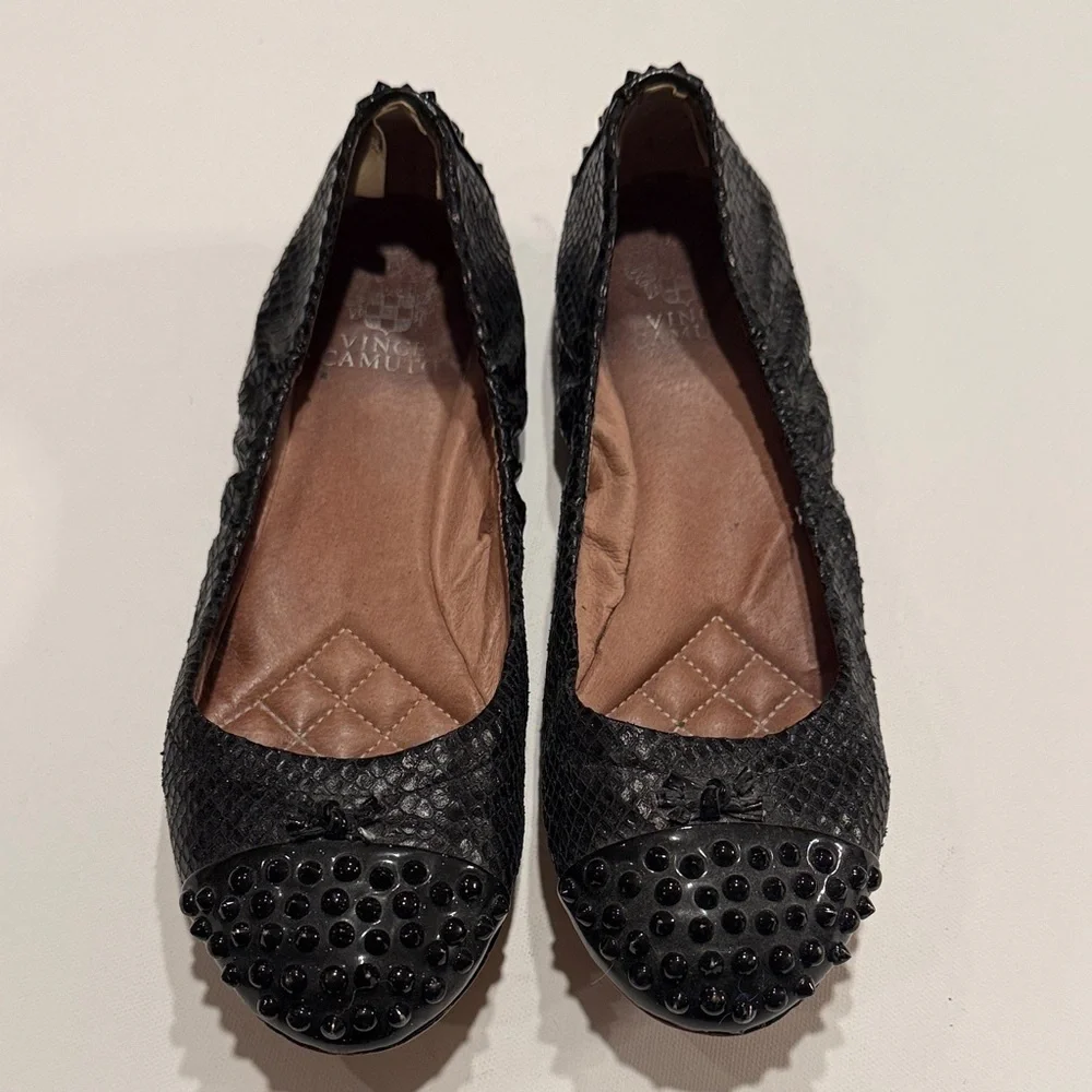 Vince Camuto Black Textured Flats with Studs